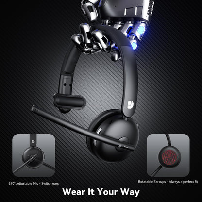 Wireless Headset with Mic for Work, Wireless Headset with Microphone (Noise Cancelling), Smart Mult-Func Dock, 65H Worktime&Fast Charge Bluetooth Headphones for Work/PC/Computer/Call Center/Teams/Zoom