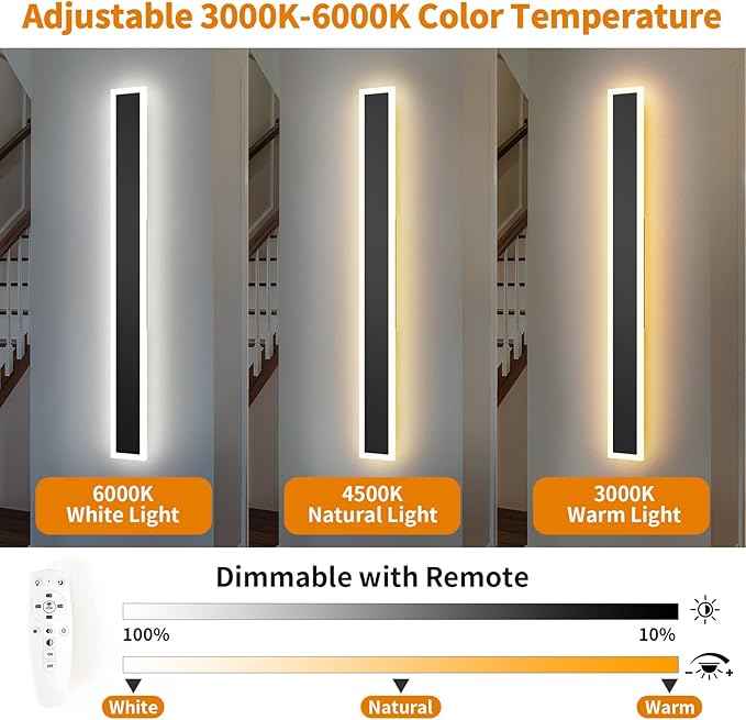 2 Pcs Modern Outdoor Wall Lights 31.5inch Dimmable 3000K-6000K with Remote Control Waterproof IP65 Exterior Long Wall Sconce for House Garage Patio