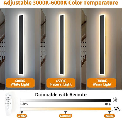 2 Pcs Modern Outdoor Wall Lights 57.5inch Dimmable 3000K-6000K with Remote Control Waterproof IP65 Exterior Long Wall Sconce for House Garage Patio