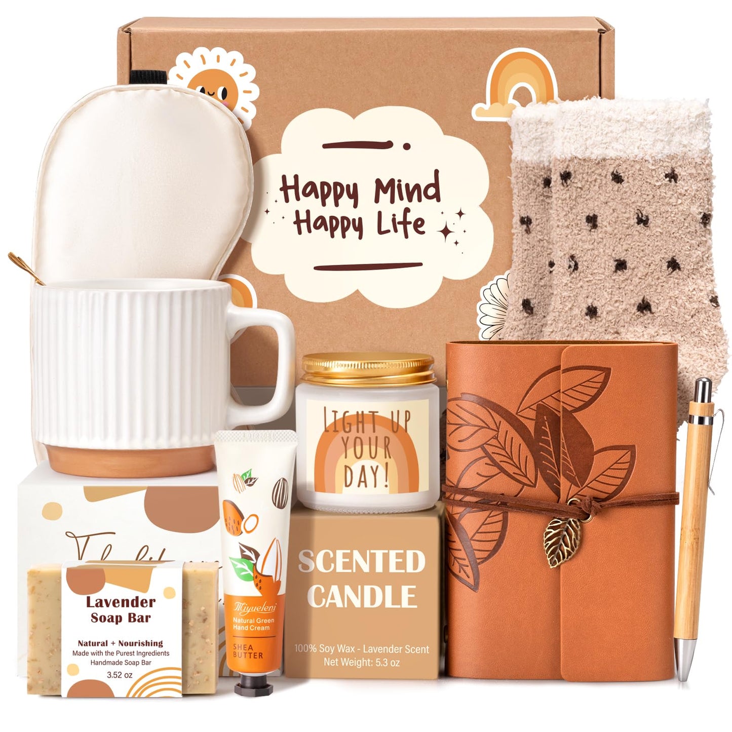 Gift Baskets for Women, 9pcs Unique Happy Birthday Gifts for Women, Thank You Basket Christmas Ideas Box w/Coffee Mug Her Mom Friend Teacher Coworker, Best Employee Appreciation Gifts