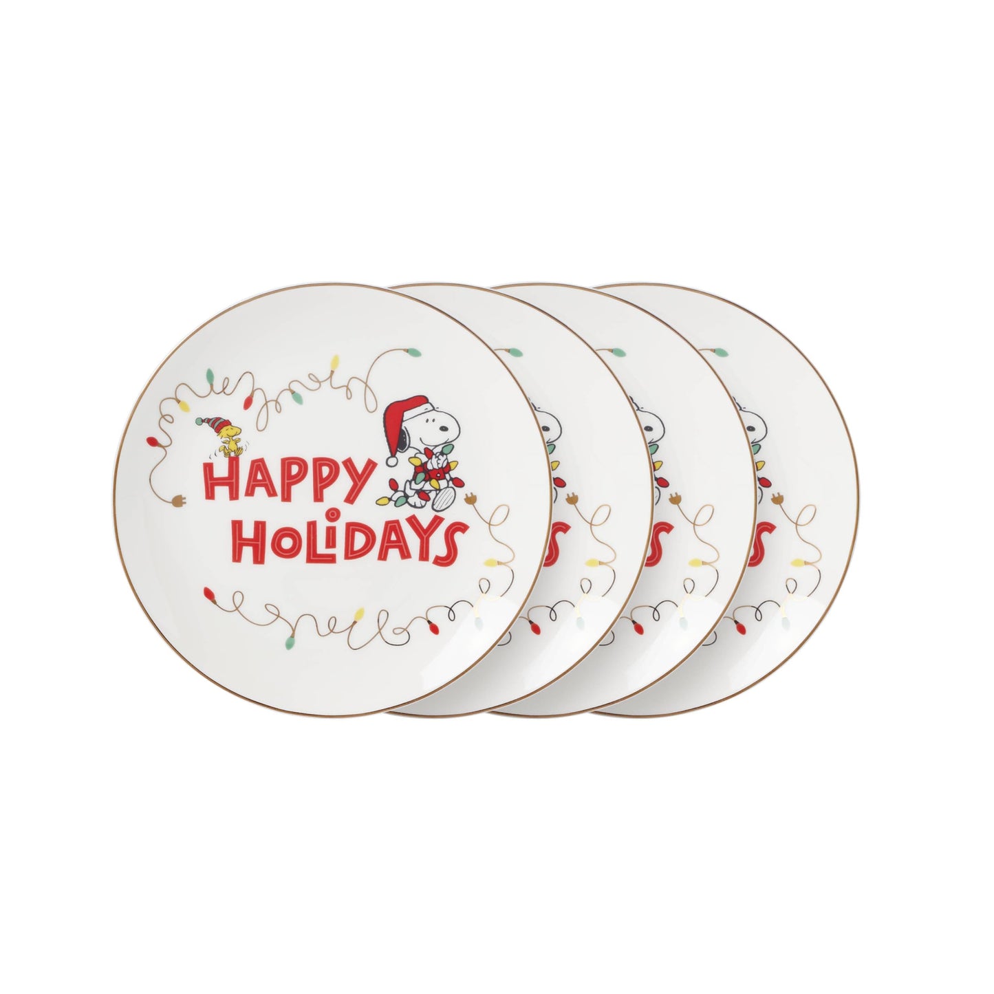 Lenox 896321 Snoopy Christmas Accent Plates, Set of 4, Holiday Dinnerware