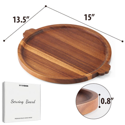Charcuterie Board | Acacia Wood Serving Tray with Handles 13'' | Round Decorative Ottoman Coffee Table Tray | Circular Wooden Cheese Board Serving Platter for Party Supplies | Includes 1 Board