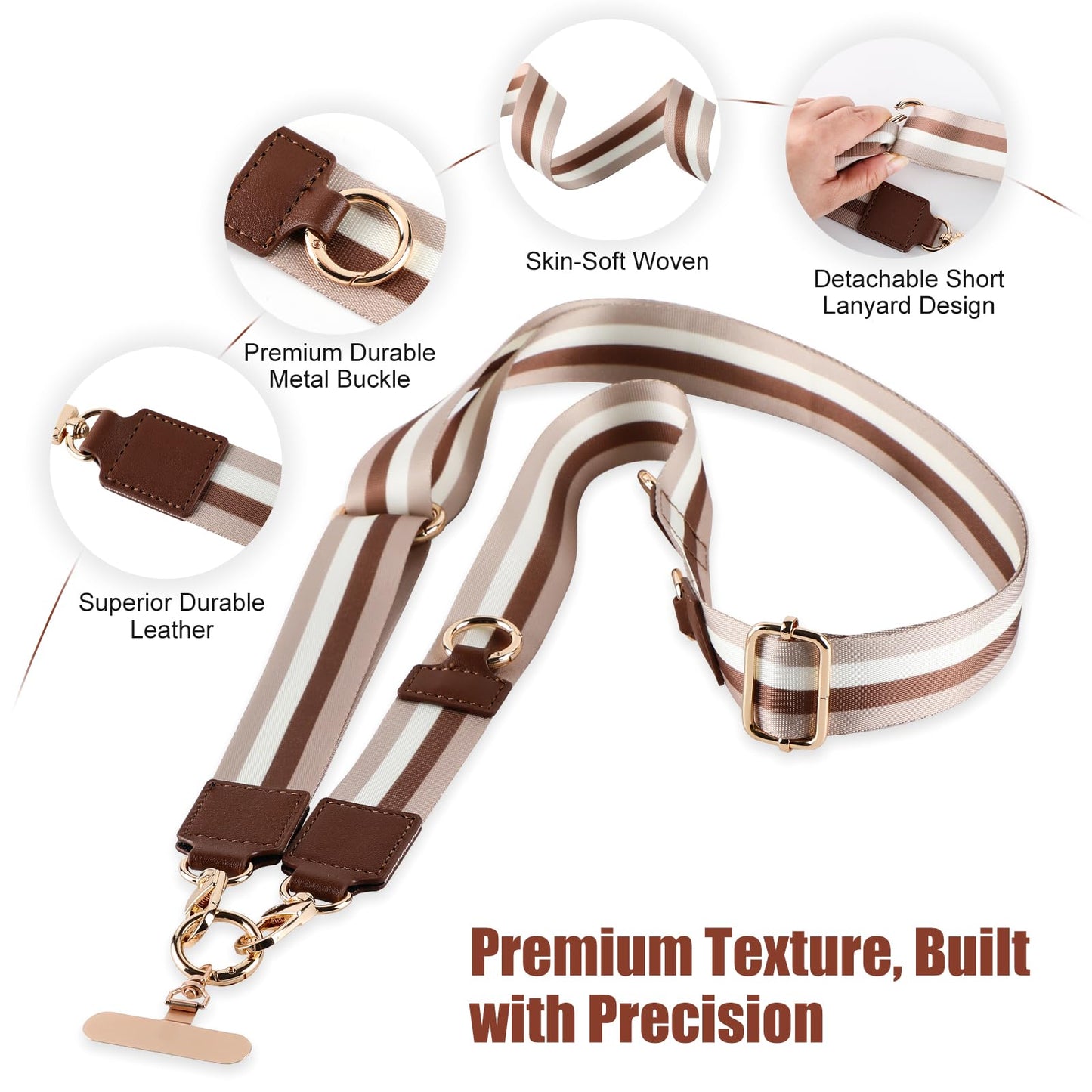 Poaivel Clip and Go Strap For Phone with Leather Wallet Crossbody, Adjustable Phone Lanyard with Slim Detachable RFID Wristlet Wallet and 2 Phone Wrist Strap, For Daily Life & Travel, Coffee Brown