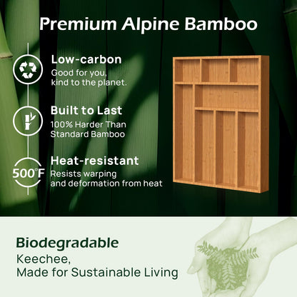 Carbonized Bamboo Kitchen Drawer Organizer, 8 Slots Silverware Organizer, Utensil Holder & Cutlery Tray, 2.2" Deep for Extra Capacity, Non-Slip Feet Included