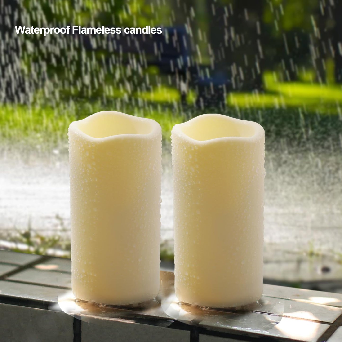 Biyanuo 9PACK Outdoor Plastic flameless Candles with Remote Control and Timer, LED Flickering Battery Operated Electric Pillar Candles (D3 xH5.5) for Camping, Weddings, Home Decoration