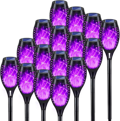 KYEKIO 16Pack Purple Halloween Yard Decorations Outside, Solar Powered Outdoor Lights with Flickering Flame for Outside Halloween Decorations, Solar Garden Lights Outdoor Waterproof for Patio Decor