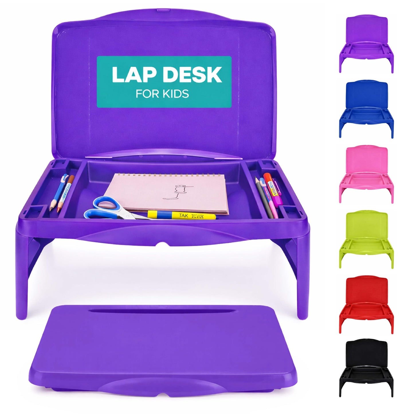 MAVOCRAFT Foldable Kids Lap Tray with Storage - Portable Lap Desk Kids & Adults - Kids Lap Desk for Breakfast in Bed, Serving Tray, Car Desk & Gaming (Purple)