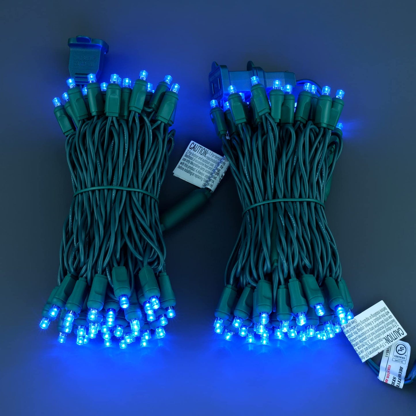 YULETIME 140 Blue Christmas String Lights, 2-Set 24 ft 70 One-Piece 5mm LED