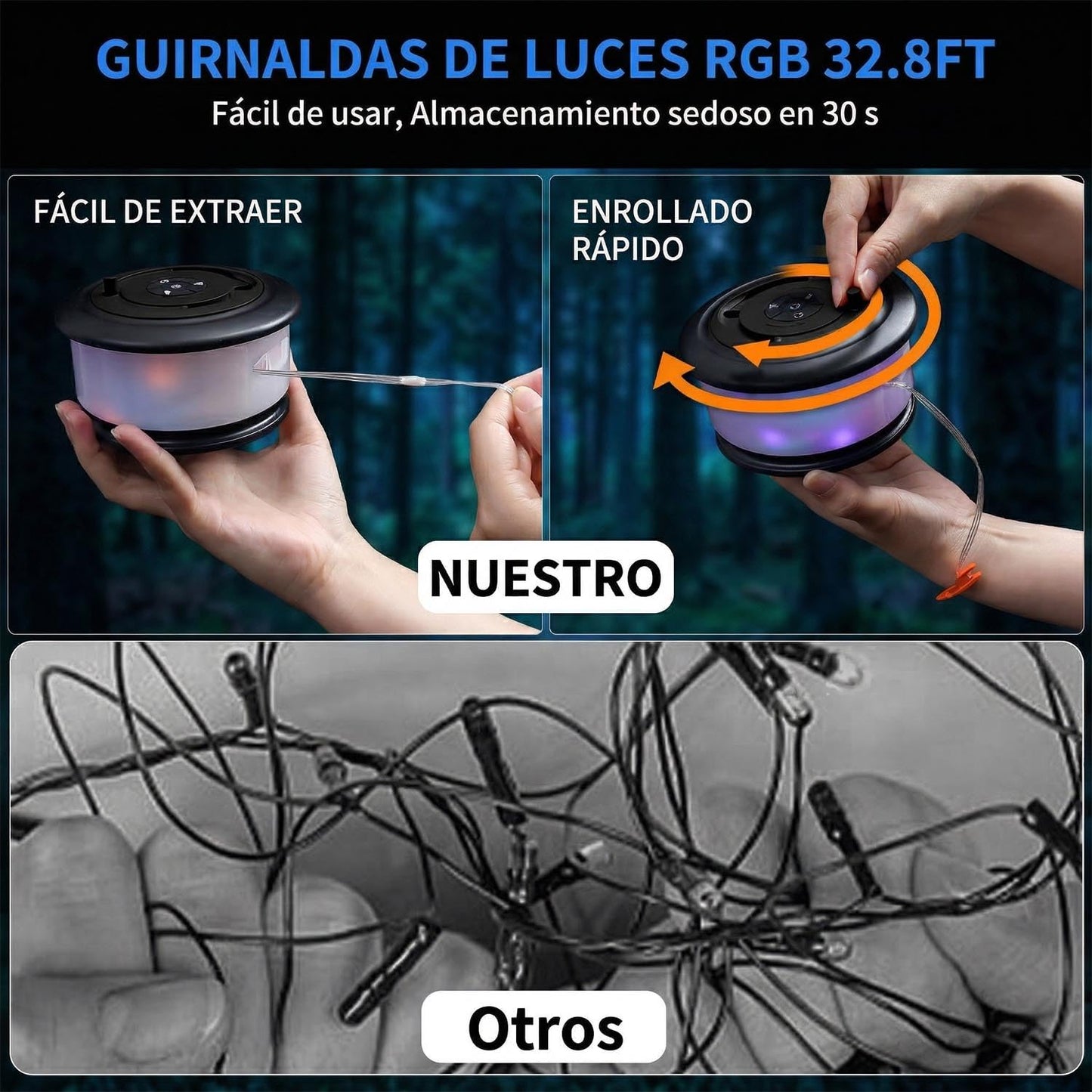 Camping String Lights,2 in 1 Upgraded 32.8FT Rechargeable Tent Lights String with 19 Lighting Modes,Quick Storage camping lights，Portable LED Lamp for Bedroom Yard Decor Christmas Camping(Black)