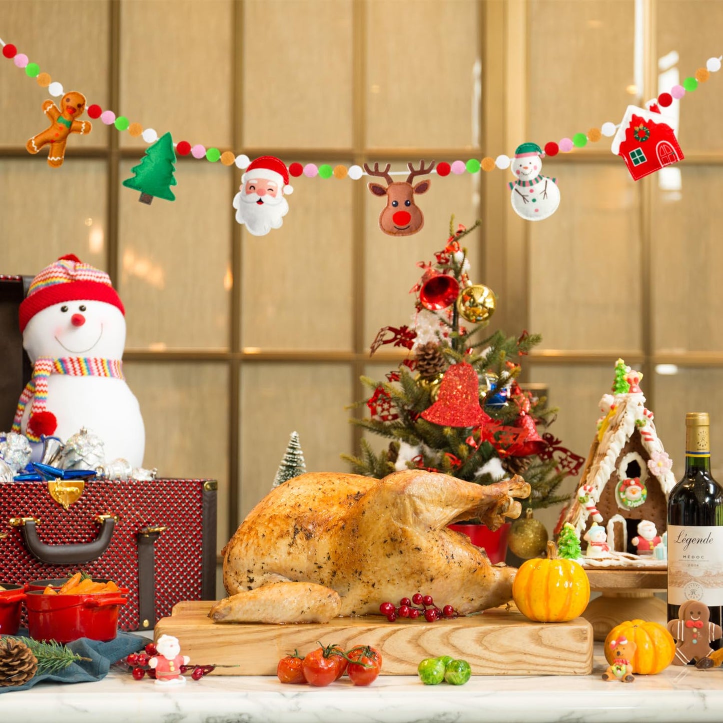 Doumeny 3D Christmas Felt Ball Garland Xmas Gingerbread Man House Garland Bunting Christmas Tree Felt Bunting Banner Santa Claus Snowman Elk Hanging Banner Winter Party Flag for Home Mantel Wall Decor