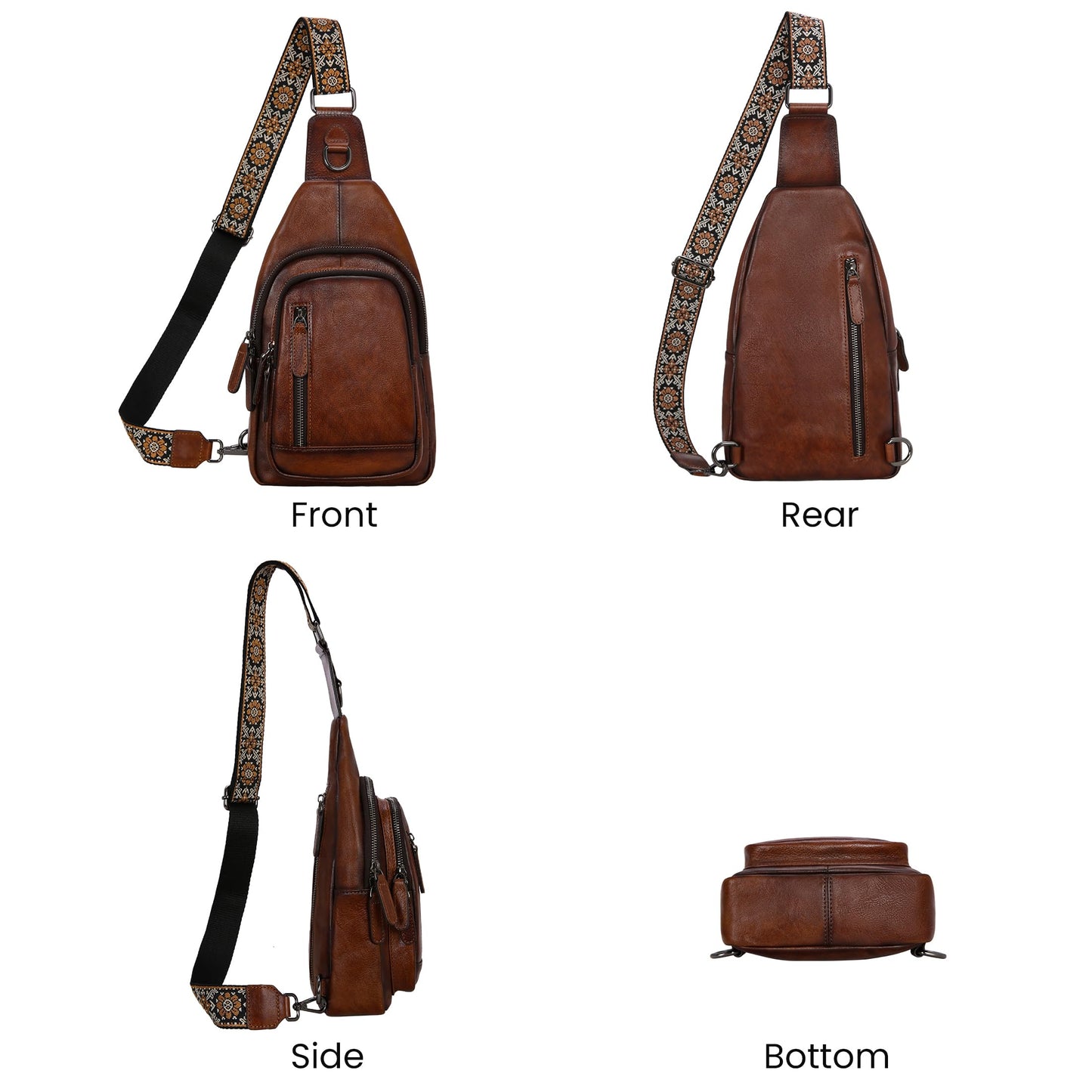 HESHE Leather Sling Bag for Women Crossbody Bags with Multi-Pocket Stylish Fanny Packs for Travel Chest Bag (Coffee)