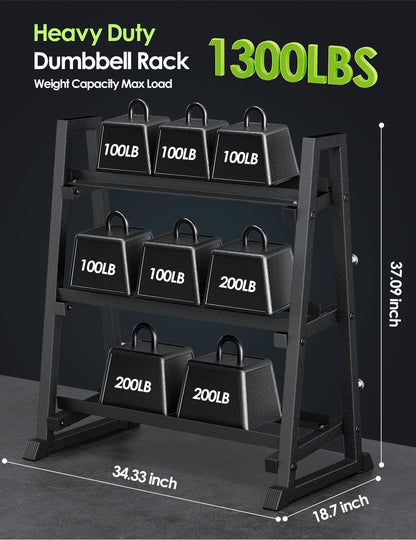 Leteuke Dumbbell Rack, 3 Tiers Heavy Duty Weight Rack for Home Gym, Trapezoidal Frame Space Saving Weight Storage Racks for Dumbells, Kettlebells, Barbells, Dumbbell Rack Stand Only (1300LBS Capacity)