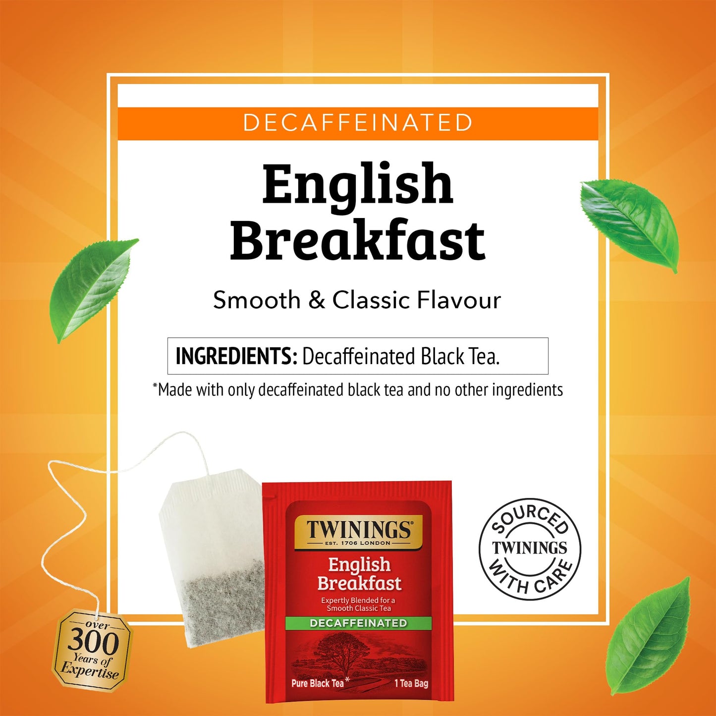 Twinings Decaffeinated English Breakfast Individually Wrapped Bags, 20 Count (Pack of 1), Flavourful & Robust, Enjoy Hot or Iced, 20 Teabags