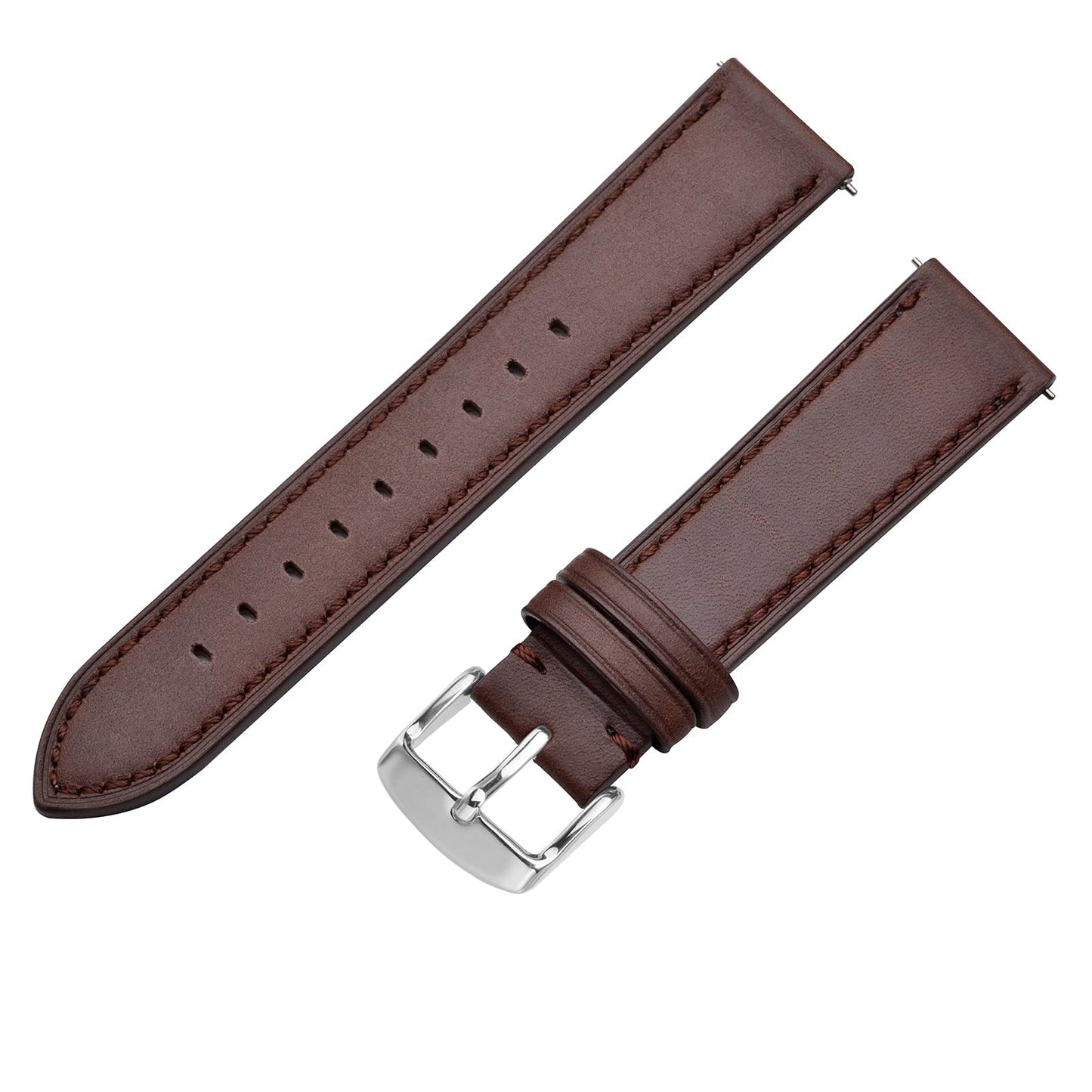 ANNEFIT Watch Band 18mm with Stainless Silver Buckle - Classic Oil Wax Leather Quick Release Watch Strap (Dark Brown)