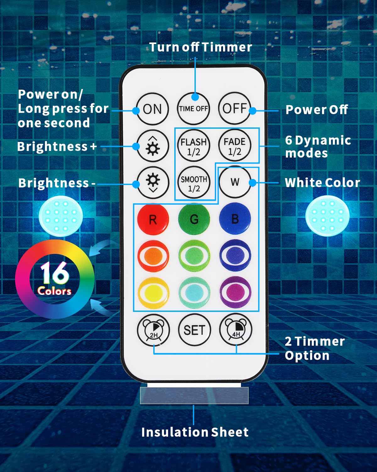 Ueyake Rechargeable Submersible Led Lights, Pool Lights with Remote, IP68 Full Waterproof Underwater Lights Built-in Magnet 16 Color Changing Floating Lights for Bathtubs, Ponds(4 Pack)
