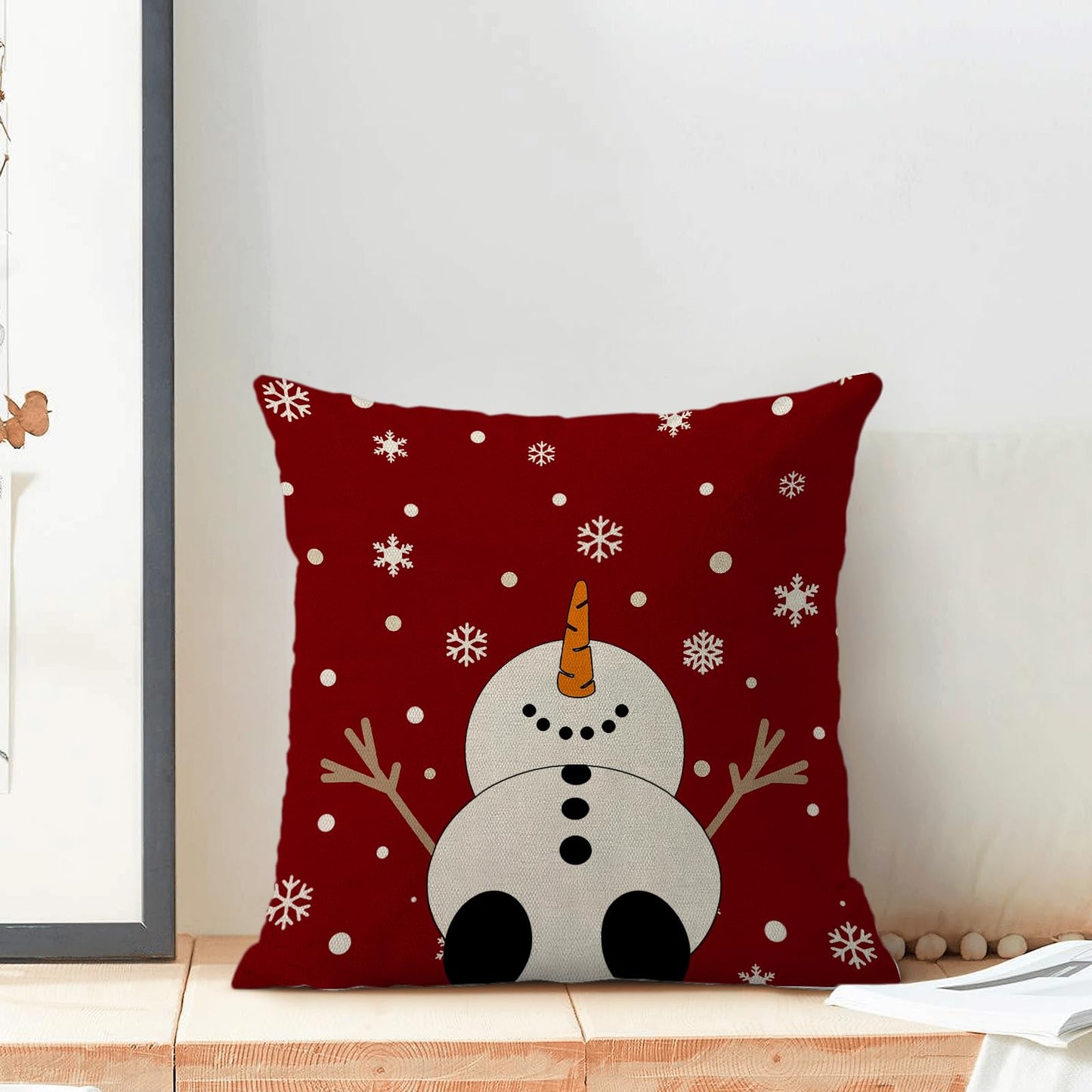 Christmas Pillow Covers 18x18,Red Snowman Outdoor Decorative Throw Pillows for Couch,Winter Snowflakes Xmas Decor Cushion Cover 2 Pcs Farmhouse Pillowcase for Bed Safa