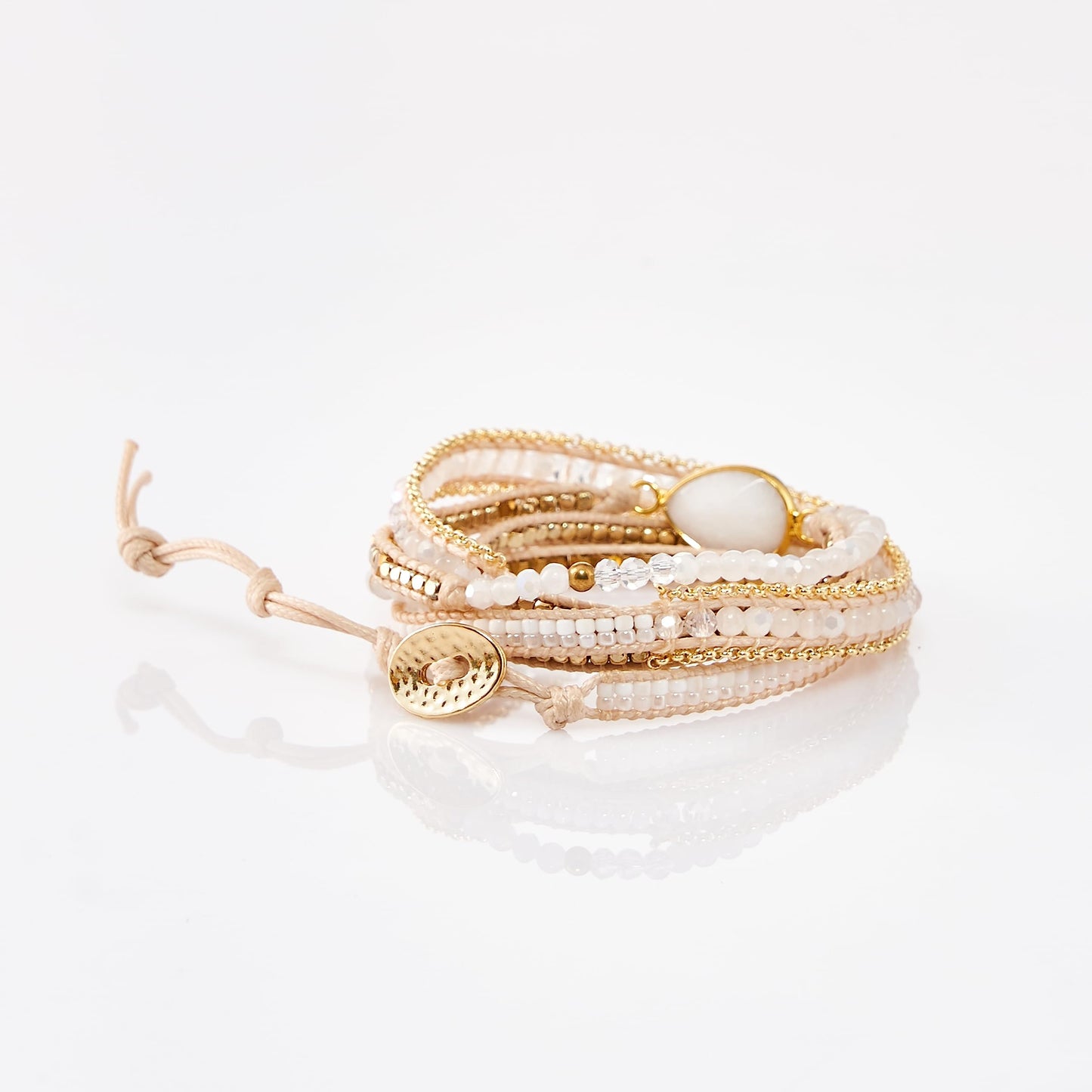 G2F DESIGN Bracelet for Women – Handmade Vegan Boho Natural Stone Layered Bracelet, Thailand Bohemian Stackable Beaded Wrap Bracelets (A1-Off White)