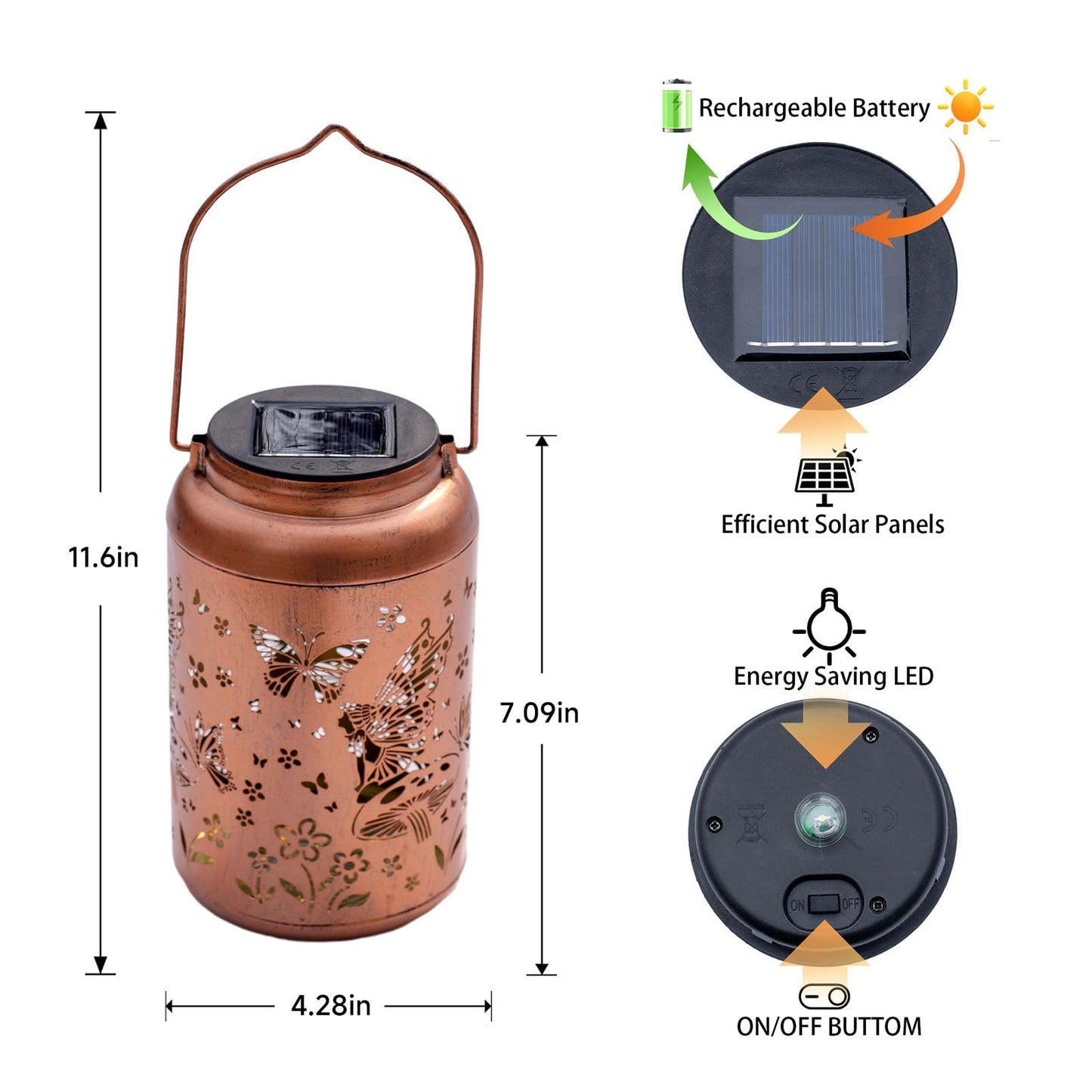 Fairy Solar Lanterns Outdoor Waterproof,Hanging Butterfly Lights Mothers Day Gifts for Women Mom Grandma Hollow Out Metal Lantern Decorative Summer Garden Decor for Patio,Yard,Porch,Pathway