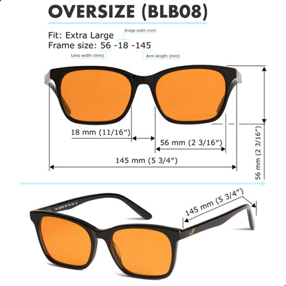 XL Orange Blue Light Blocking Glasses for Better Sleep - 99.5% Premium Acetate Computer Migraine Glasses for Men - Amber Tint Gaming Glasses - TV Blue Light Blockers Gamer Glasses for Eye Strain