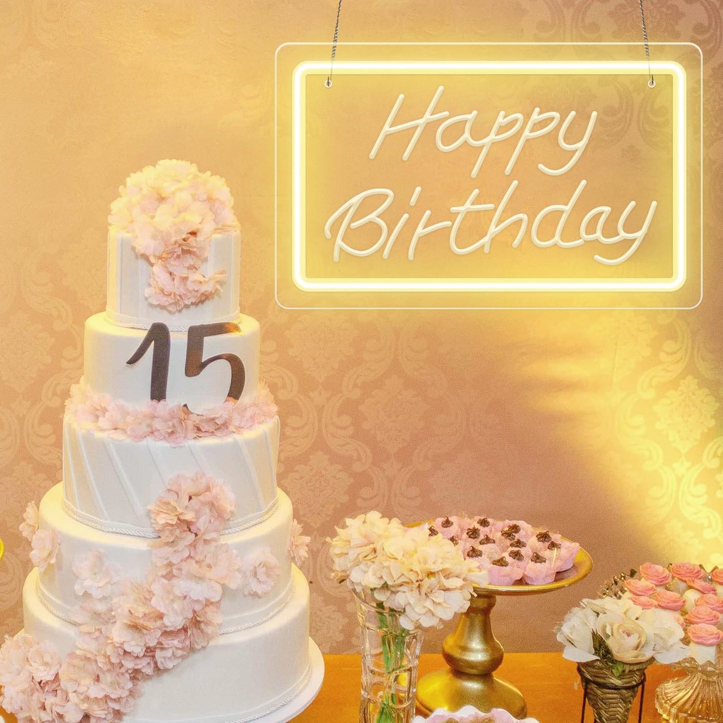 KeyDoors Happy Birthday LED Neon Sign 11.8 x8.3in– Warm White Dimmable Neon Light, USB Powered Wall Decor for Party Backdrop, Bachelorette Party Decor, Ideal Christmas Gift & Birthday Gift