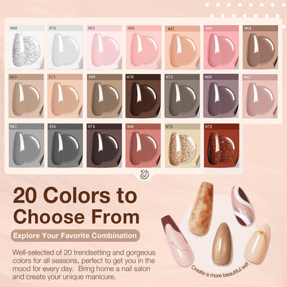 AZUREBEAUTY 31 Pcs Dip Powder Nail Kit 20 Colors Glitter Nude Brown Pink White Gray Dip Powder Liquid Set with Top/Base Coat Activator for French Nails Art Manicure DIY Salon Women Valentine's Gift