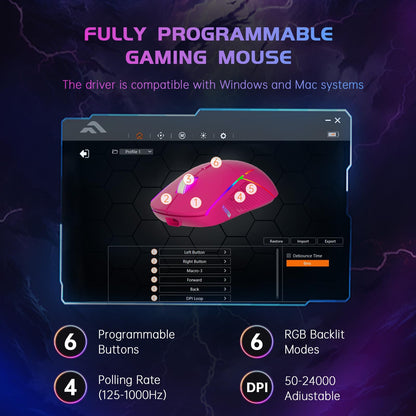 FFJ Wireless Gaming Mouse, 24000 DPI, Tri-Mode 2.4G/USB-C/Bluetooth 5.3 Gaming Mouse Wireless, RGB Programmable Mouse Gamer, 75Hrs Battery Life, Rechargeable Gaming Mice for PC, Mac, PS5, Xbox - Black