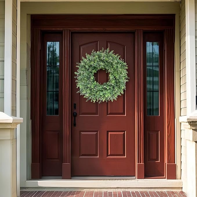 26'' Eucalyptus Wreath for Front Door - Large Artificial Eucalyptus Leaves with White Seeds Greenery Outdoor Wreath for Porch,Window,Farmhouse,Home,Hanging Decor- Spring, Summer, All Seasons (Green) ﻿