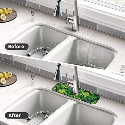 Faucet Draining Mat For Kitchen Sink, Palm Leaves Tropical Diatom Mud Absorbent
