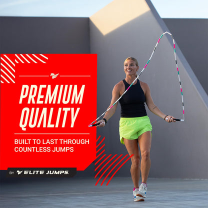 Elite Jumps - Heavy Beaded Jump Rope - 6.5oz Weighted Jump Rope for Women - Durable & Heavy Resistance - 10ft Long Adjustable Rope - Tangle-Free - Shatterproof 2” Beads - Long 8” Handles