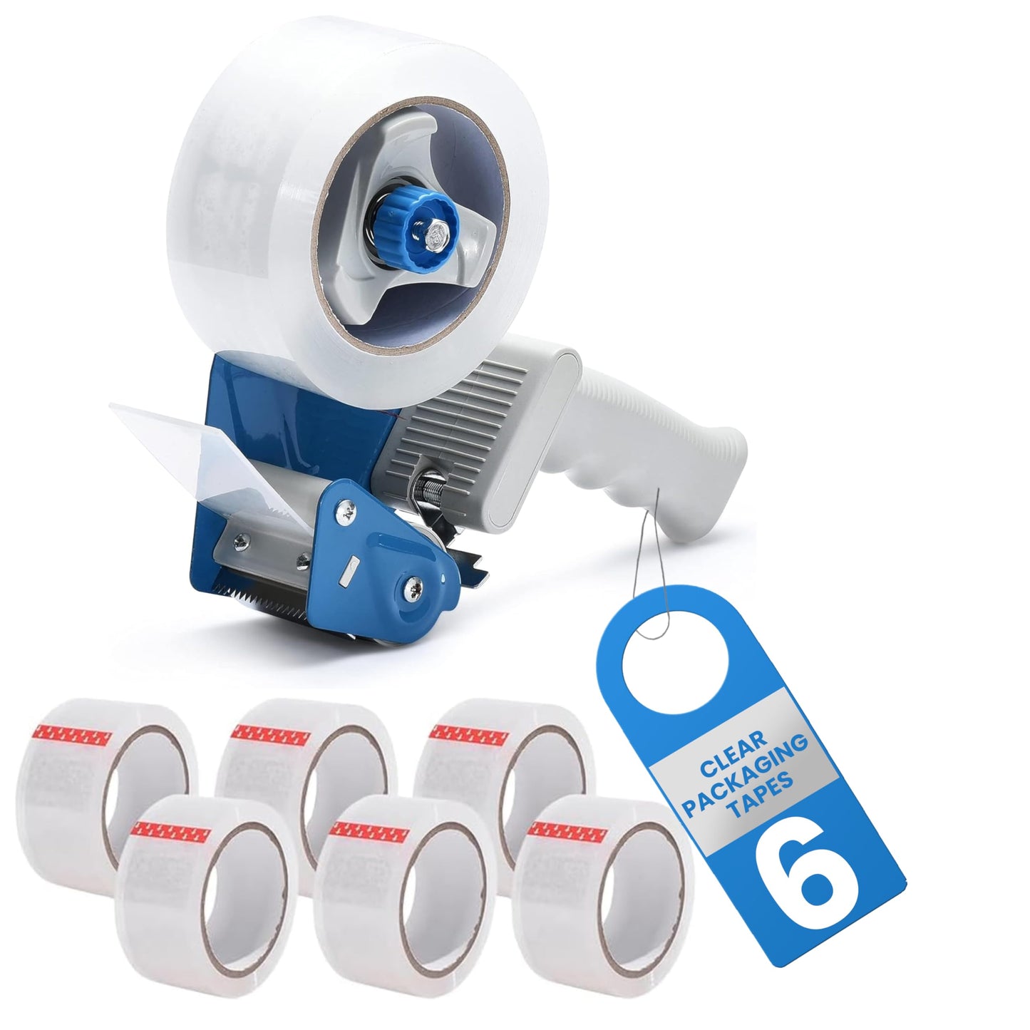 Luxuriaz Heavy Duty Packing Tape with Dispenser - 1.88 Inch x 65 Yards, 6-Pack Clear Packaging Tapes, Durable Tape Dispenser for Secure Sealing, Ideal for Moving and Shipping