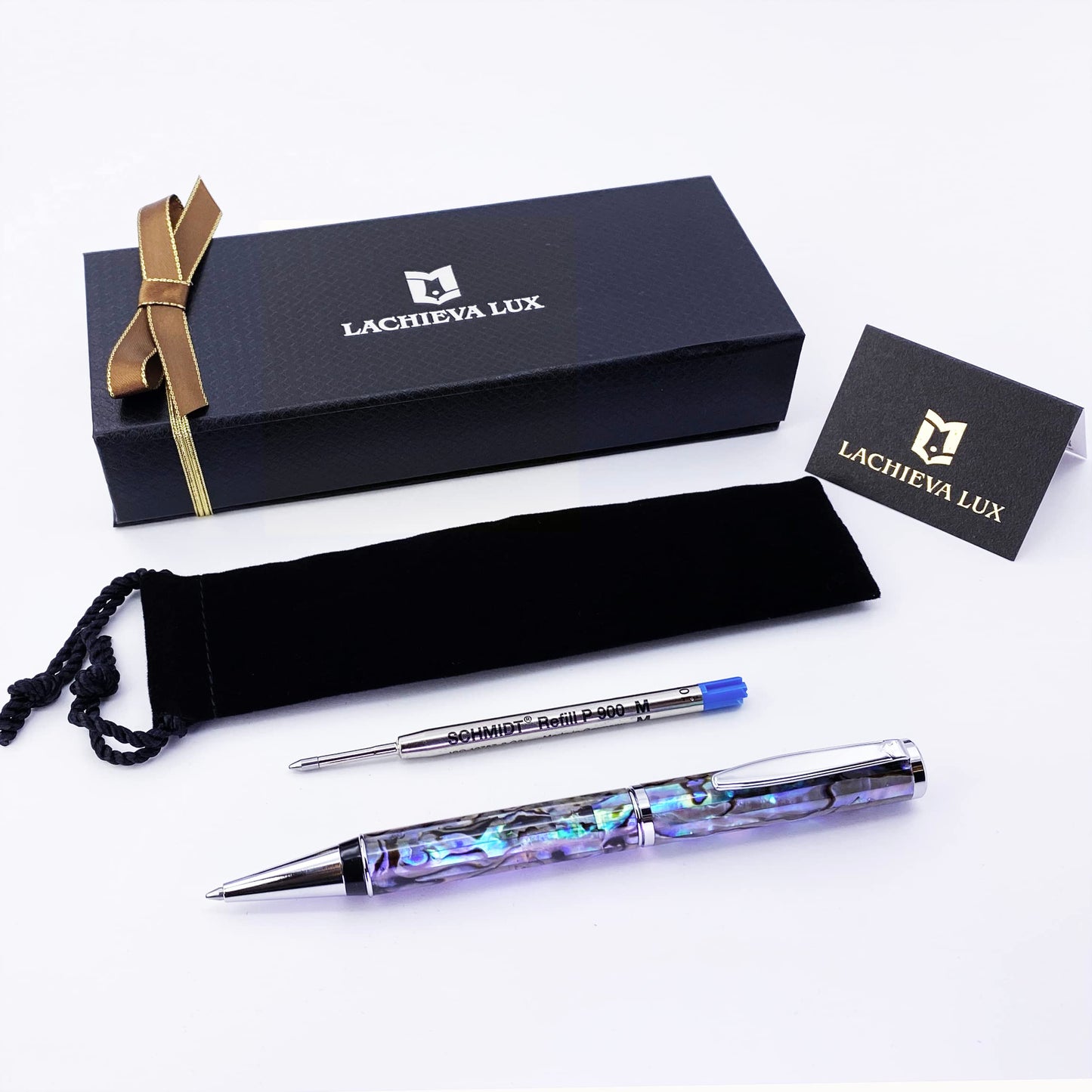 LACHIEVA LUX Abalone Shell Ballpoint Pen, Luxury Gift for Men & Women, German P900M 1.0MM Refill, Executive Writing Pen in Gift Box