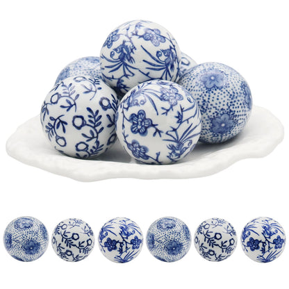 CX Mpapali 6 Pcs Decorative Blue Balls Chinoiserie Blue and White Ceramic Balls for Centerpiece Bowls Farmhouse Basket Tray Vases Decoration Gifts for Dining Table Holiday(A)