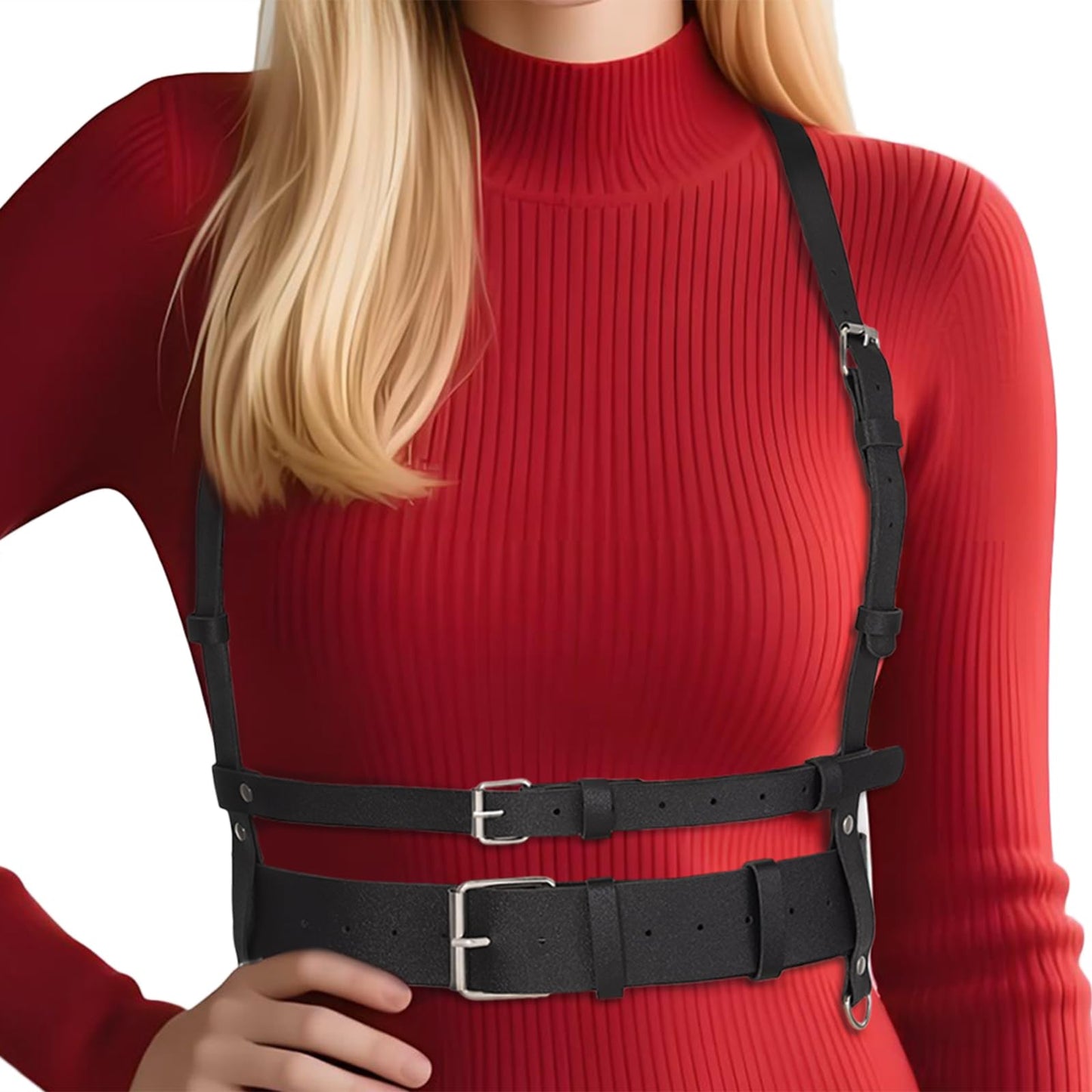 OURWORTL Punk Leather Harness Waist Belt for Women PU Leather Corset Belts Strap Adjustable Party Rave Accessory Goth Accessories