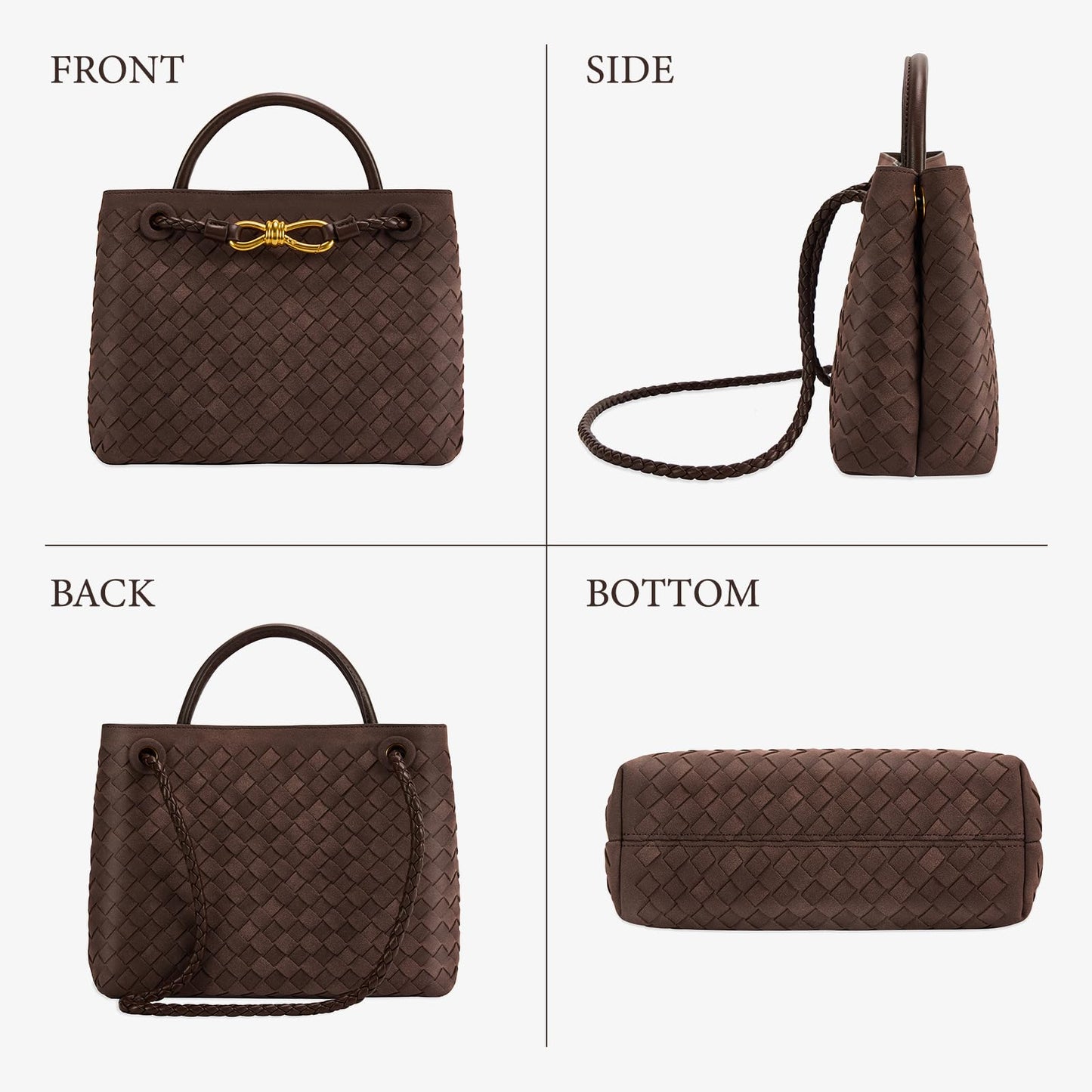 Suede Woven Tote Bag for Women Leather Shoulder Handbag Designer Top Handle Purses(Chocolate Color)