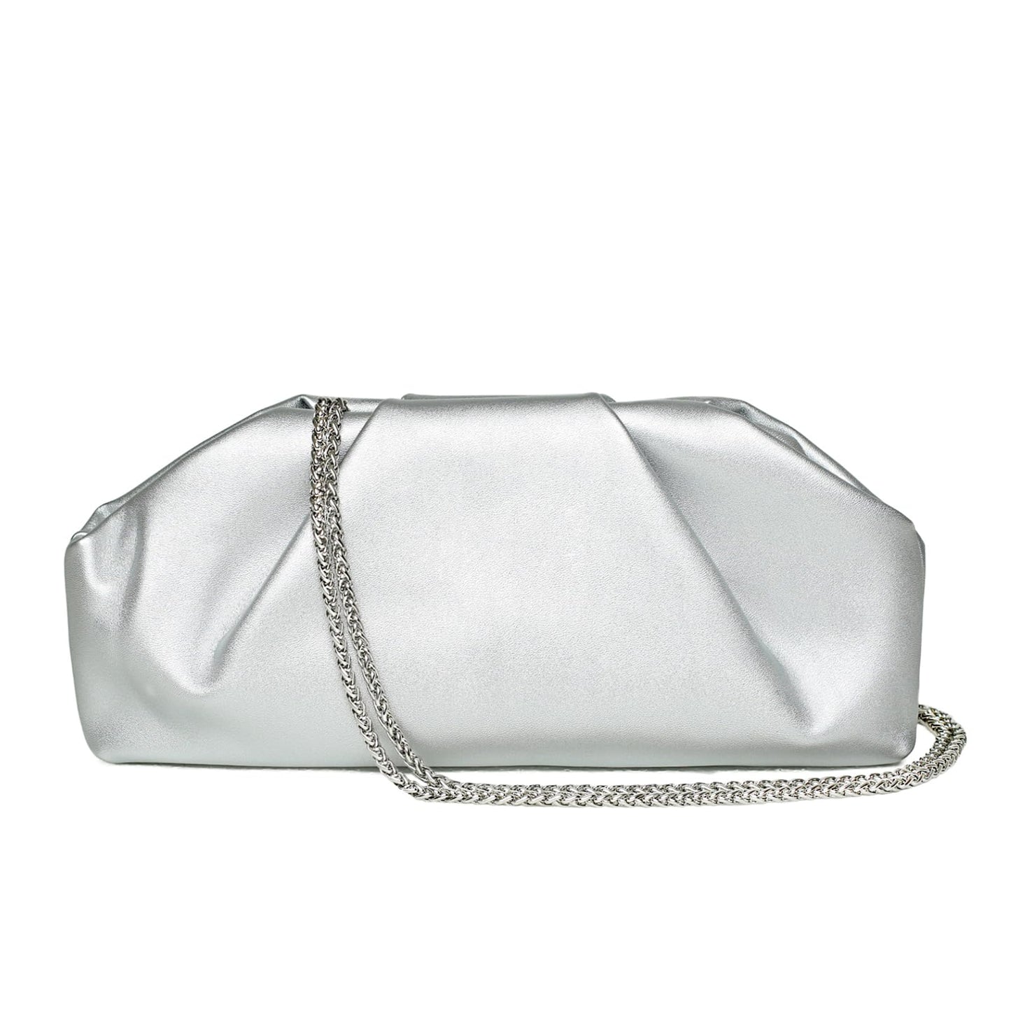 Clutch Purses for Women – Elegant Pleated Soft PU Leather Evening Bag with Detachable Chain, Ideal for Weddings & Parties (Silver)
