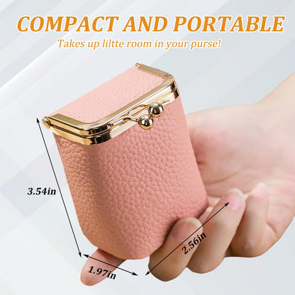 Axcvveiyi Genuine Leather Lipstick Case with Mirror, Travel Mini Durable Soft Cosmetic Bag for Women,Retro Kiss Lock Toiletry Bag Suitable Daily Touch-up (Wine Red)