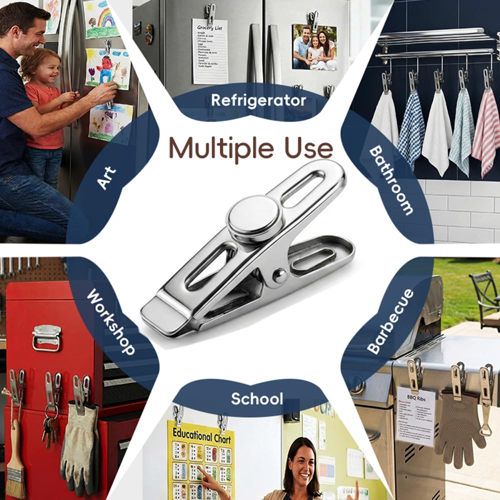 Magnetic Chip Bag Clips for Fridge, 12 Pack Heavy Duty Fridge Magnet with Strong Neodymium, Food Storage & Office Photo Calendar Holders