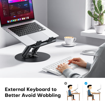 OMOTON Laptop Stand for Desk with 360° Rotating Base, Ergonomic Laptop Riser for Collaborative Work, Easy Storage, Fits MacBook/All Laptops up to 14 inches, Black