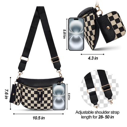 Checkered Crossbody Bag,Nylon Bum Bags for Women Crossbody,Spacious Sling Bag Purse Fanny Packs with Shoulder Strap