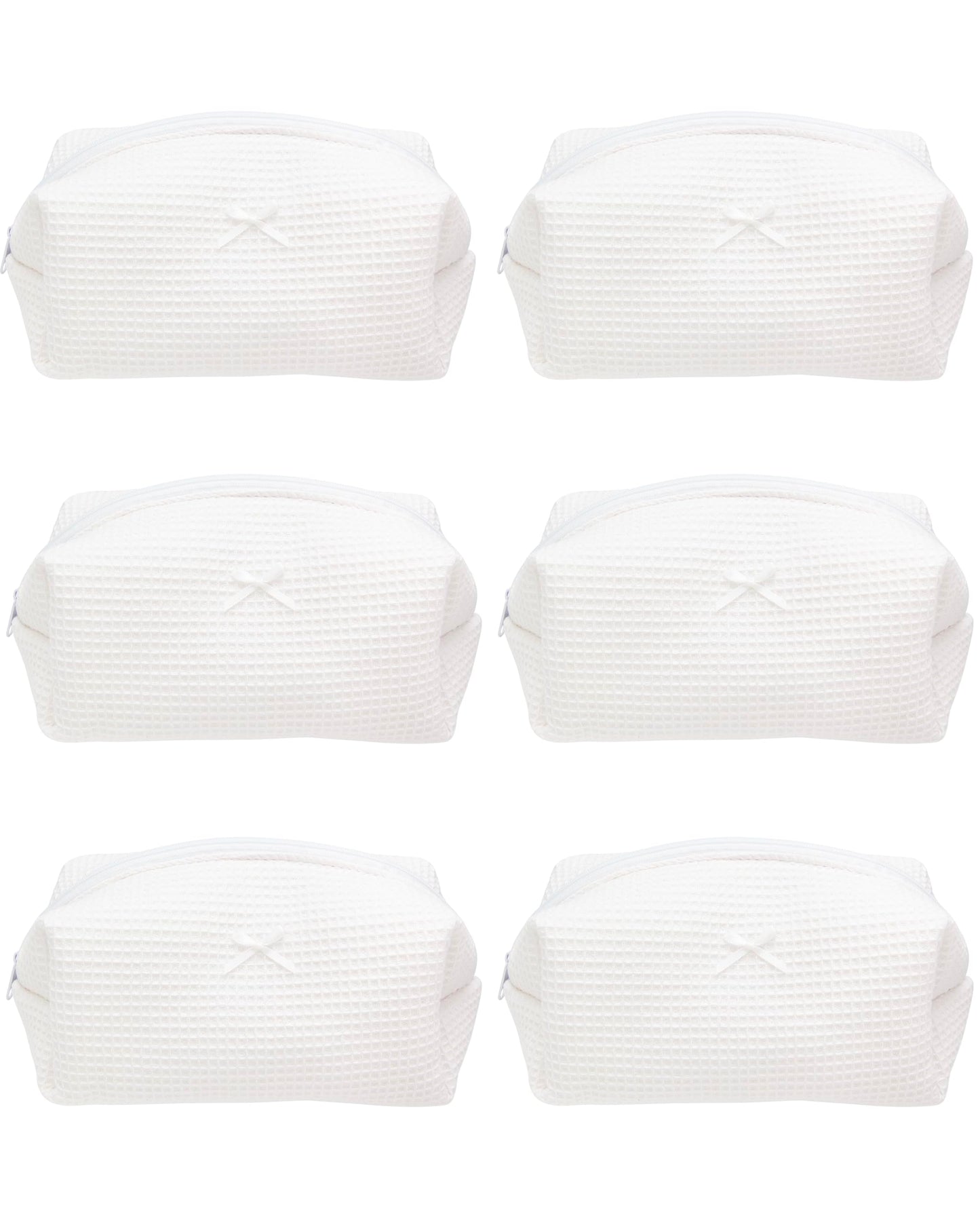 PAZIMIIK 6PCS Cozy Makeup Bag SET Travel Cosmetic Bag for Women Soft Toiletry Bag Aesthetic Makeup Organizer Portable Large Zipper Pouch for Skincare Beauty Accessories Brushes Waffle Check White