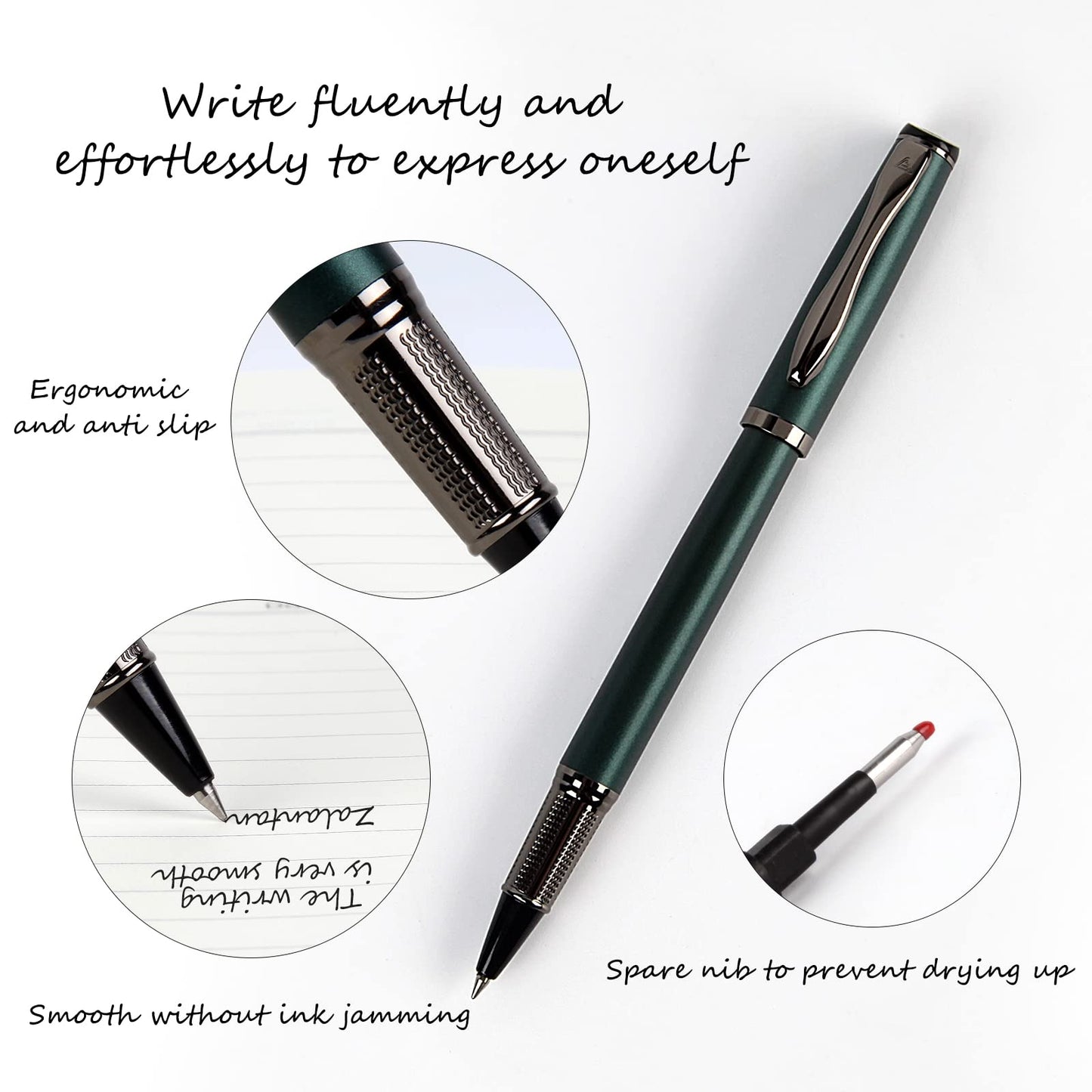 Zalantan Liquid Ink Rollerball Pen,Essential Business Nice Pens,Metal pen Smooth writing stylish design effortless writing,Luxury pens with gift case for Men & Women with 2 Refills