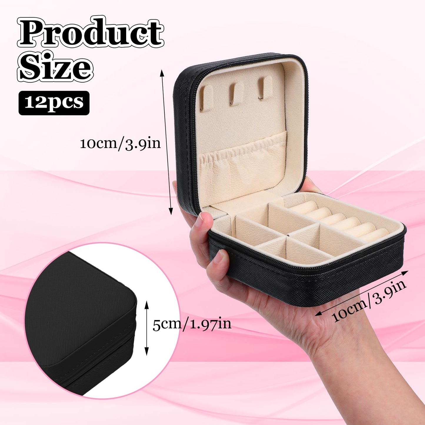 Meyeyaia 12pcs Mini Travel Jewelry Case,Black Bridesmaids Proposal Small Jewelry Box Mini Jewelry Organizer,Small PU Leather Portable Storage Box for Rings,Earrings,Necklaces,Pendants,Bracelets