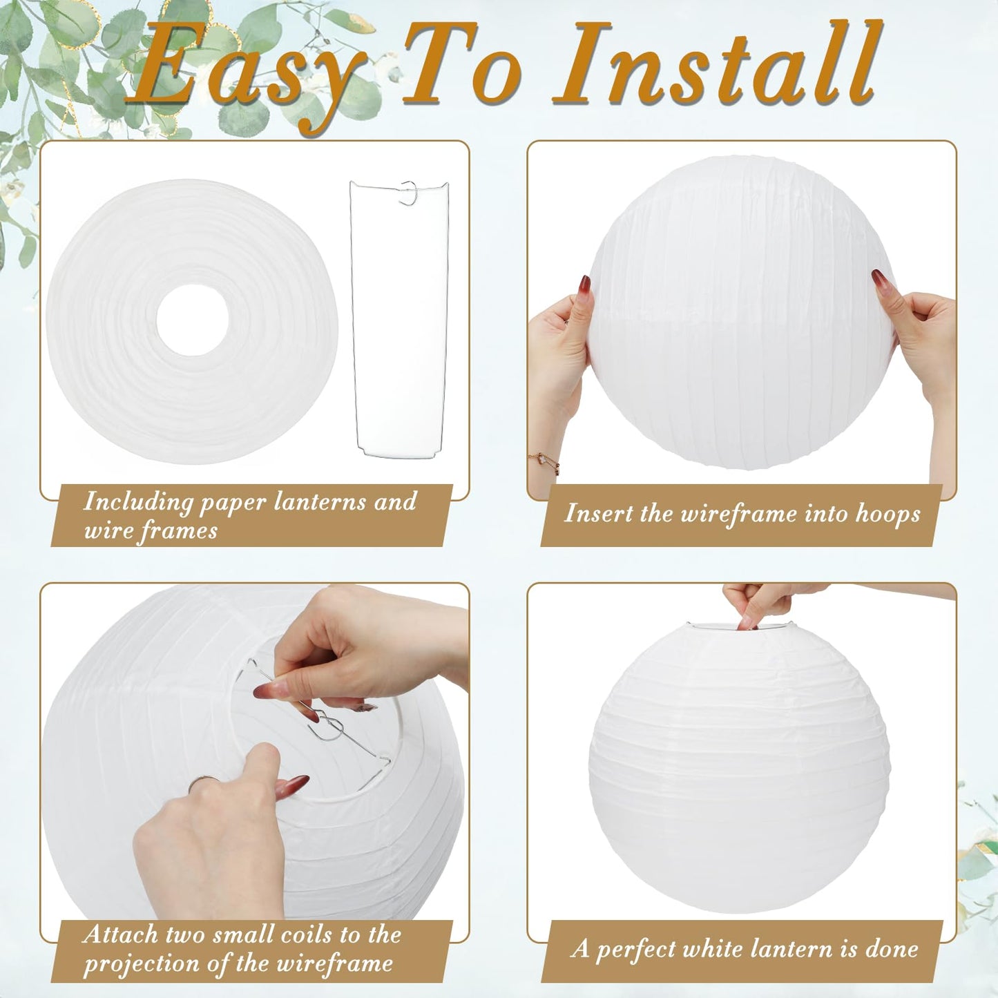 24 Packs White Paper Lanterns 12 Inch Chinese Japanese Hanging Paper Lanterns Lamp Round with Clear Fishing Line DIY Table Centerpiece Decoration for Wedding Birthday Party Baby Shower Indoor Outdoor