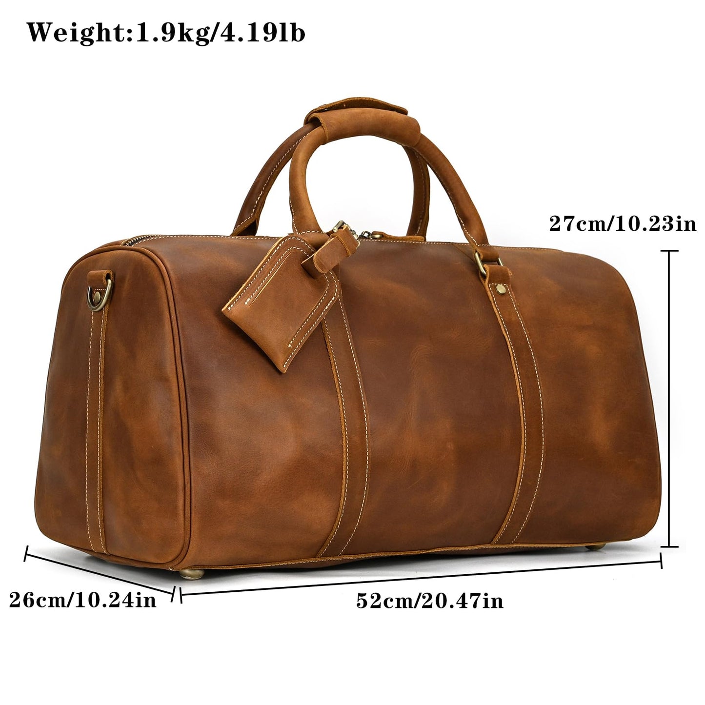 SAIION Leather Duffel Bags for Men and Women, 20 Inch Full Grain Leather Travel Overnight Weekend Duffel, 9804 Light Brown