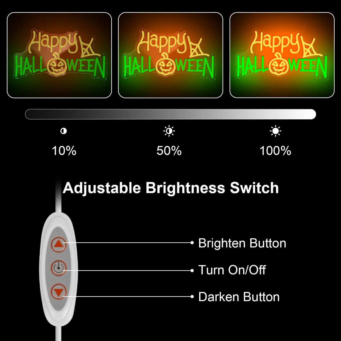 Happy Halloween Neon Sign, LED Halloween Light Up Decor Web Pumpkin Neon Signs for Wall Bedroom Home Bar Halloween Party Decor Halloween Present for Trick or Treat Party Backdrop