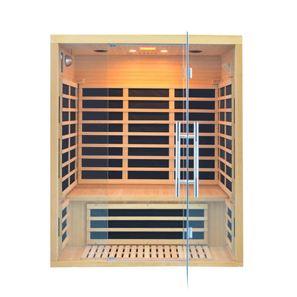 Homsido 2-3 Person Indoor Infrared Sauna, 11 Low EMF Far Infrared Carbon Panel Hemlock Wood Sauna Room Indoor Home Sauna with Tempered Glass Door,Bluetooth Speakers, Chromotherapy Lights(110V, 2100W)