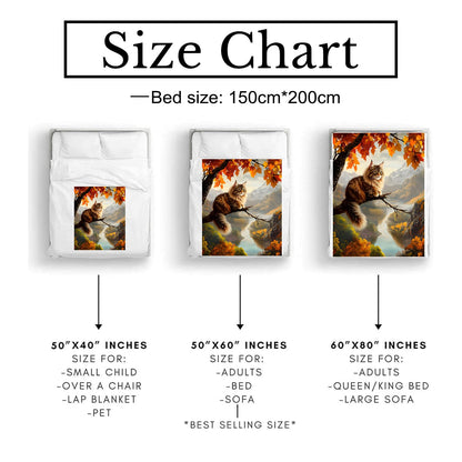 Bidesk Adorable Cat Blanket Soft Flannel Kitten Throw Blanket with Maple Leaves, Cozy & Warm Yet Lightweight Blankets for Travel, Couch, Bed, for Men Women Adults, Fuzzy Outdoor Comfort Wrap 60"×50"