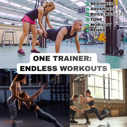 Bodytorc Suspension Trainer, Bodyweight Training Straps for Full Body Workouts at Home, Includes Door Anchor, Extension Arms and Advanced Foot Straps. Green