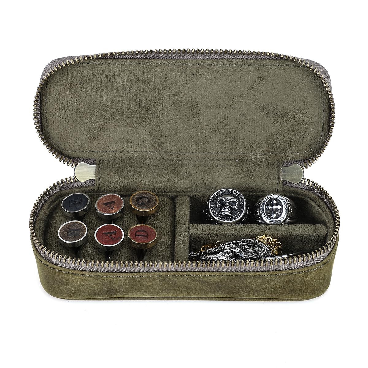 CONTACTS Crazy Horse Leather Cufflink Box for Men Travel Jewelry Storage Case Small Jewelry Organizer Padded Tray for Cufflinks Rings Earrings Studs (Green)