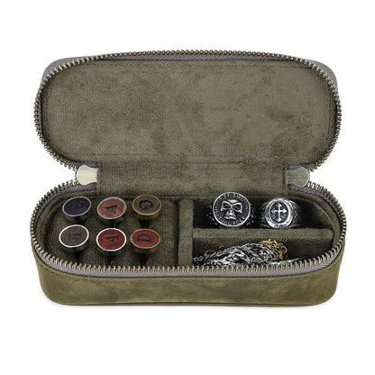 CONTACTS Crazy Horse Leather Cufflink Box for Men Travel Jewelry Storage Case Small Jewelry Organizer Padded Tray for Cufflinks Rings Earrings Studs (Green)